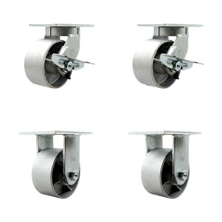 Service Caster 6'' Heavy Duty Semi Steel Cast Iron Caster Set 2 Swivel Lock/Brake 2 Rigid, 4PK CRAN-SCC-KP92S630-SSR-SLB-BSL-2-R-2